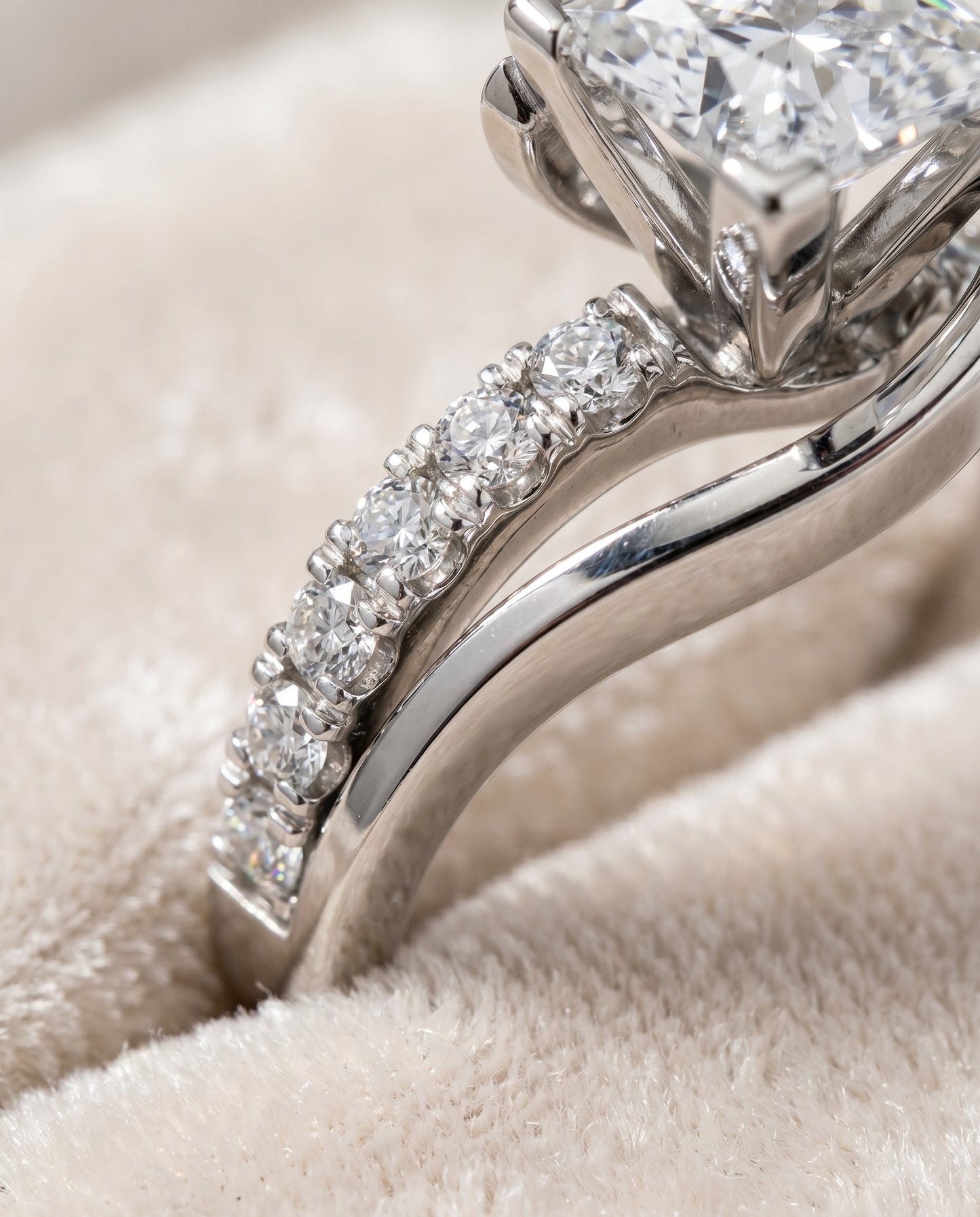 Tatyana Select Bypass Pave Swirl Princess Cut Solitaire in 18K White Gold – view 4