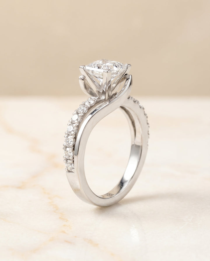 Tatyana Select Bypass Pave Swirl Princess Cut Solitaire in 18K White Gold – view 2