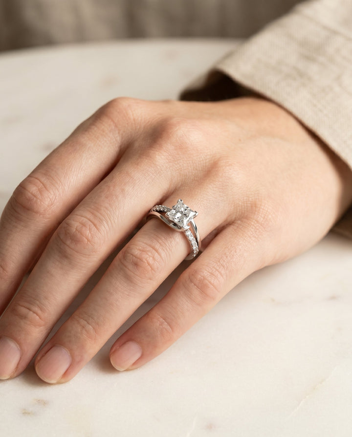 Tatyana Select Bypass Pave Swirl Princess Cut Solitaire in 18K White Gold – view 3
