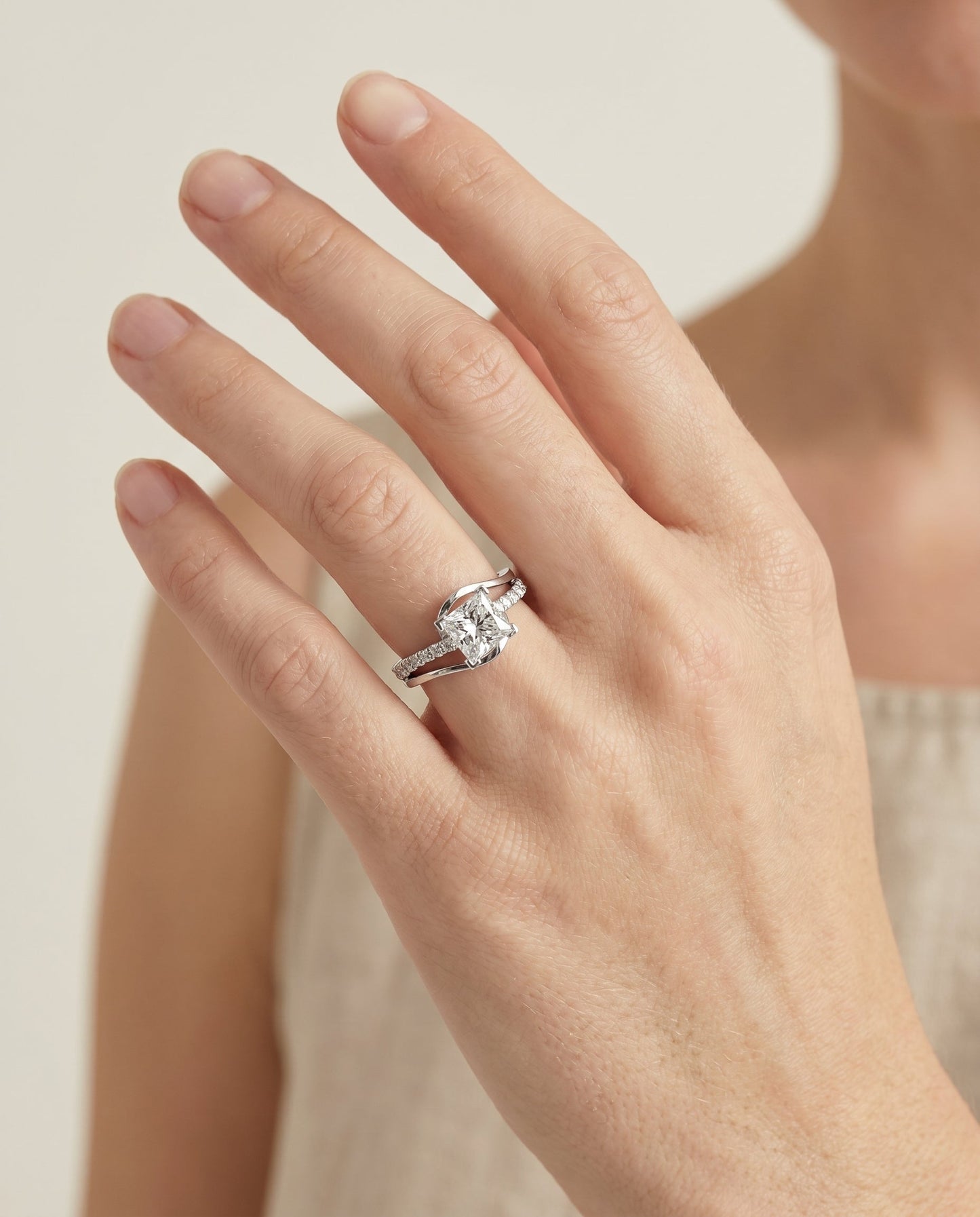 Tatyana Select Bypass Pave Swirl Princess Cut Solitaire in 18K White Gold – view 5