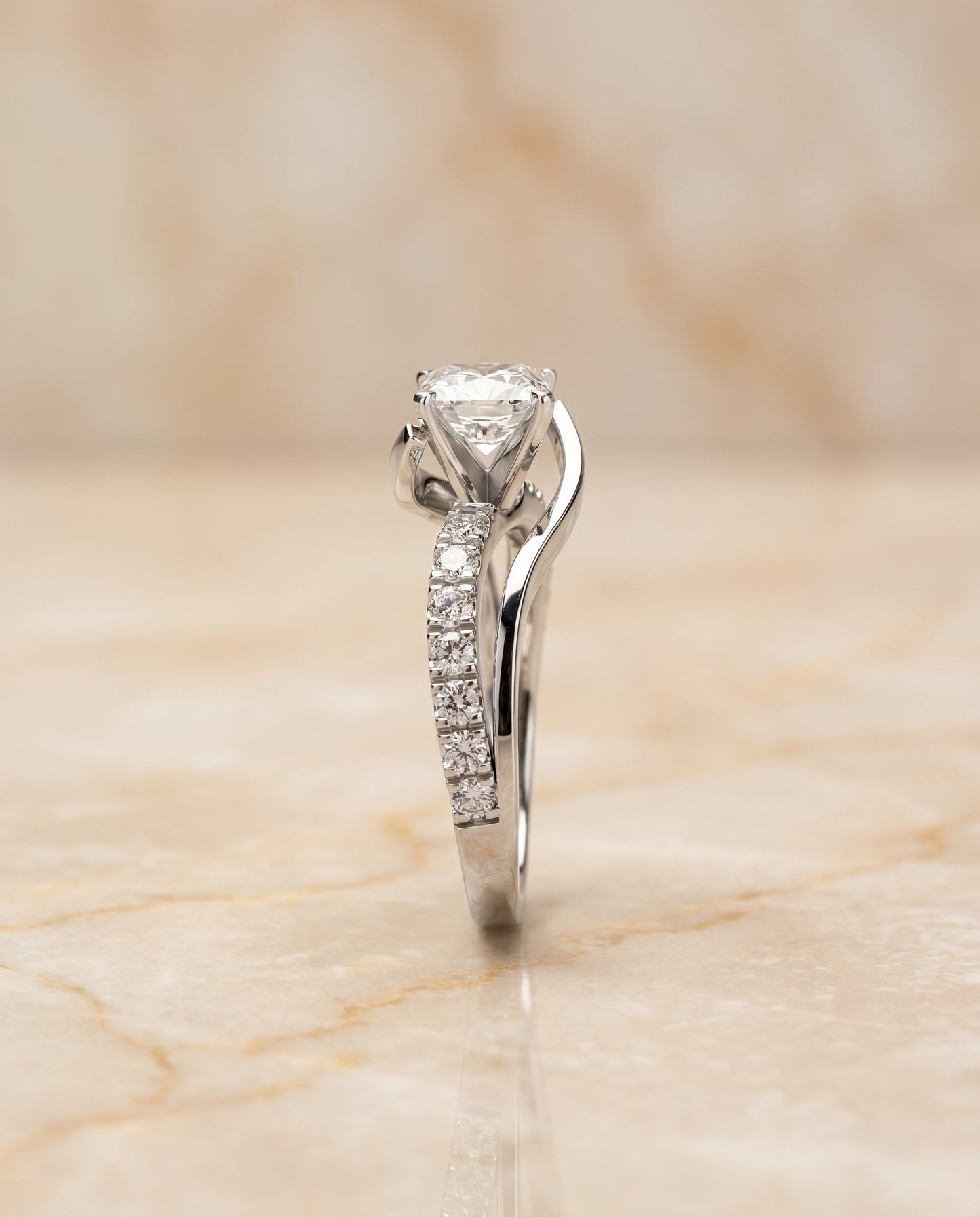 Tatyana Select Bypass Pave Swirl Princess Cut Solitaire in 18K White Gold – view 6