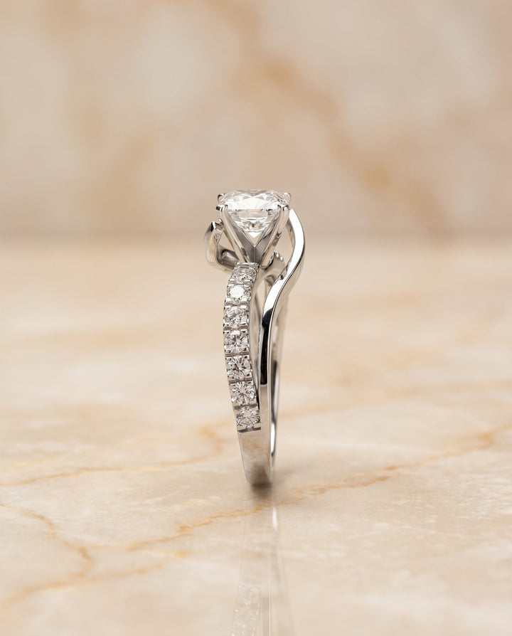 Tatyana Select Bypass Pave Swirl Princess Cut Solitaire in 18K White Gold – view 6