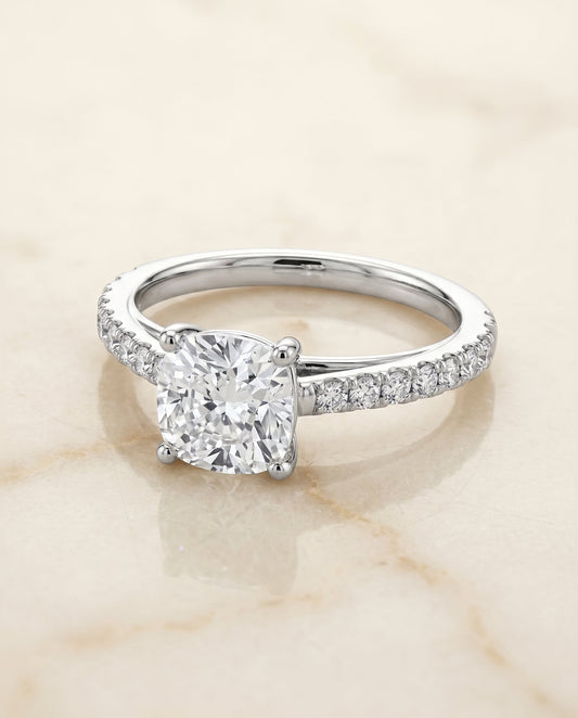 Donna Select Cathedral French Pave Solitaire Cushion in 14K White Gold – view 1