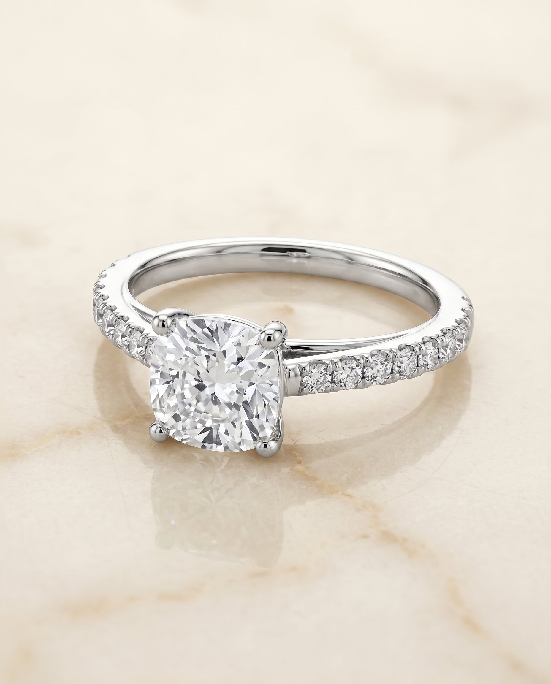 The Donna Cathedral Engagement Ring Setting for Cushion Diamonds in 18K White Gold | RockHer