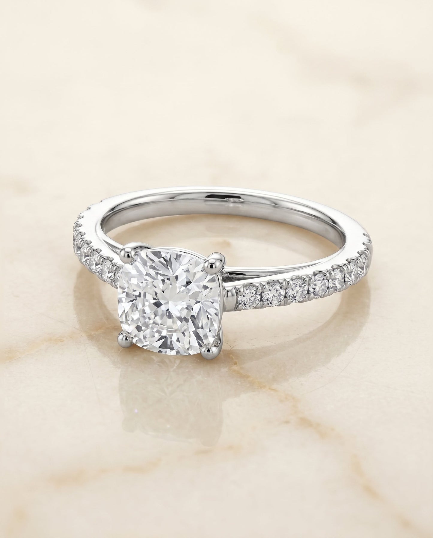 The Donna Cathedral Engagement Ring Setting for Cushion Diamonds in 18K White Gold | RockHer