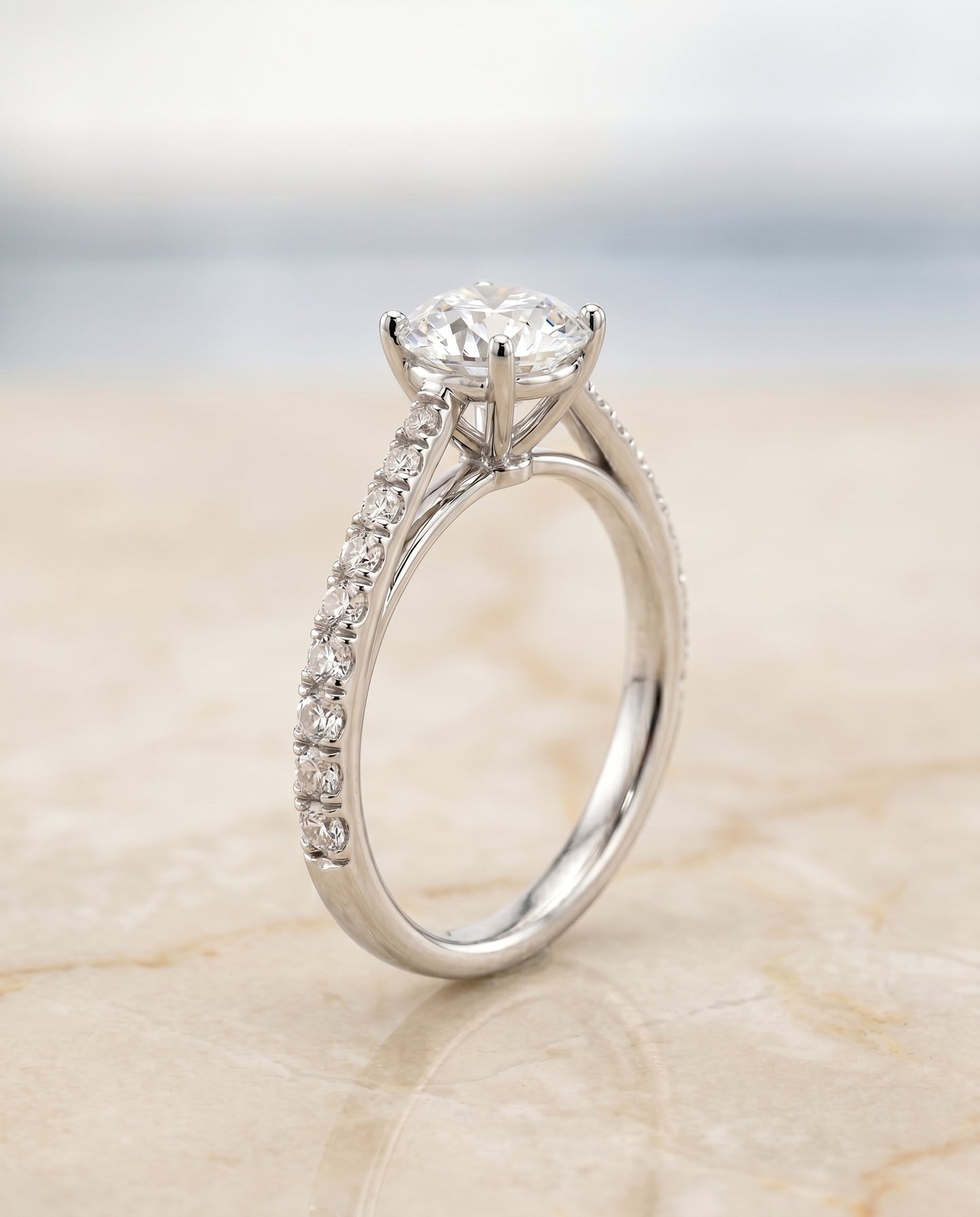 Donna Select Cathedral French Pave Solitaire Cushion in Platinum – view 5