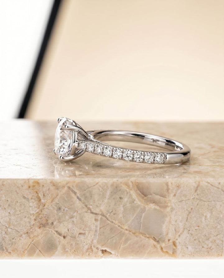 Donna Select Cathedral French Pave Solitaire Cushion in Platinum – view 2