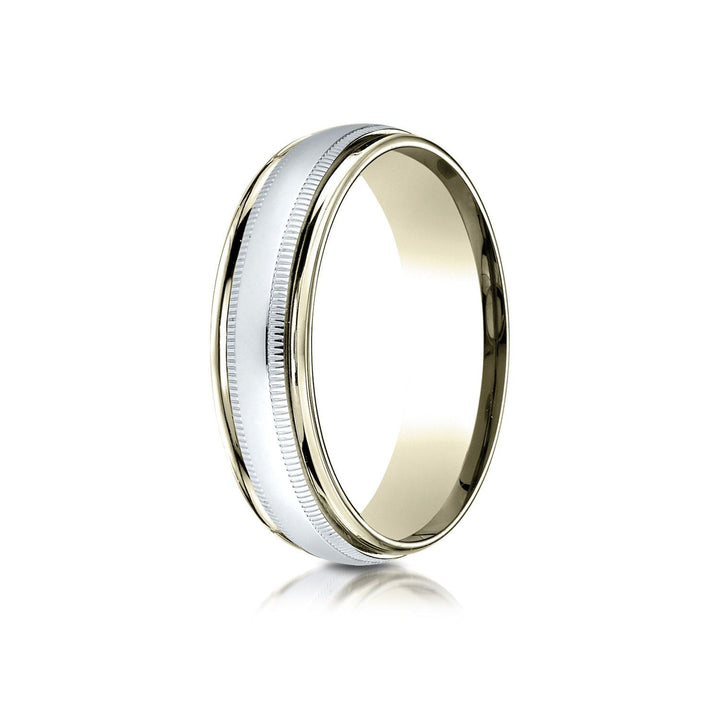 6mm High Polish Milgrain Round Edge Carved Wedding Band, in 14K White Gold | RockHer