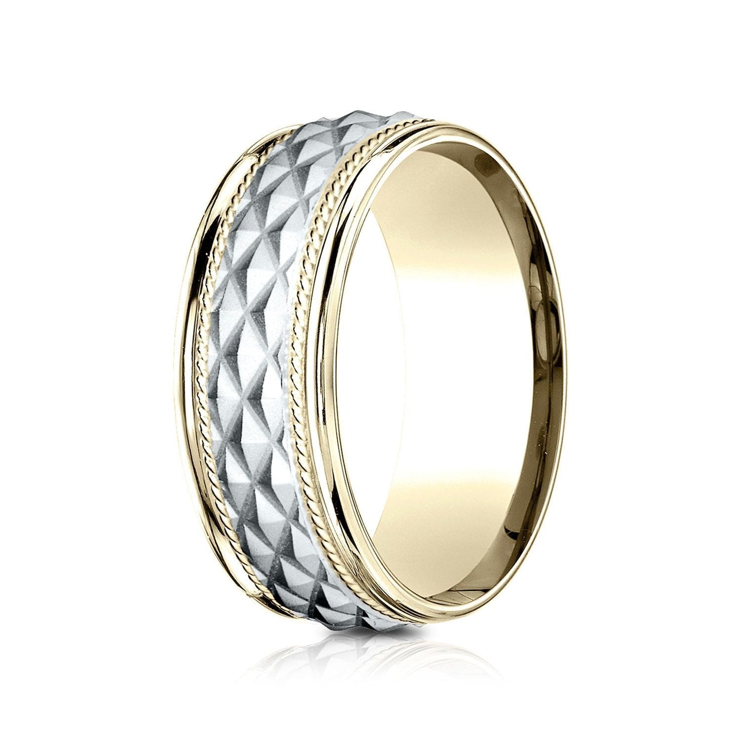 แหวนลายตัดขวางขอบกลมสวมใส่สบาย 8 มม. สองโทนสี 14k