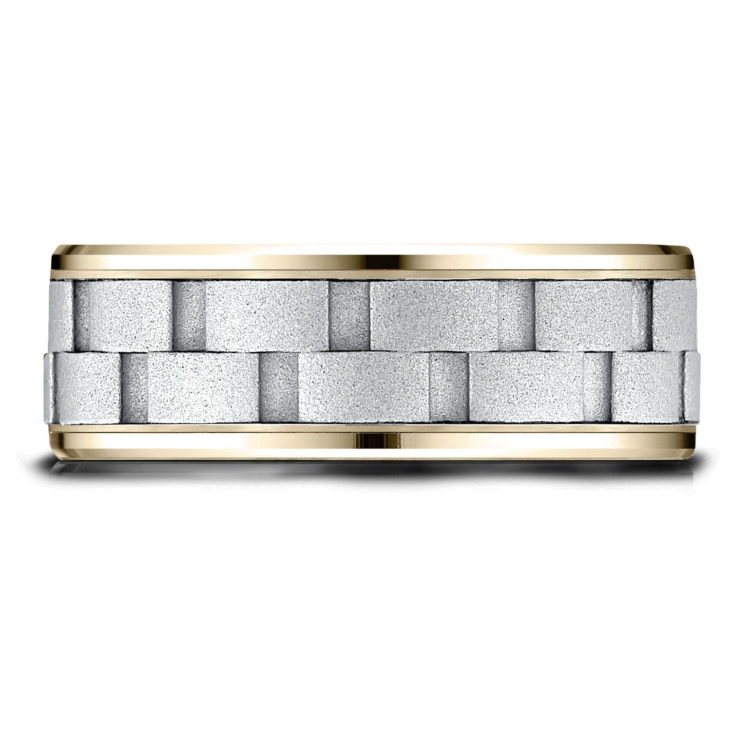 แหวนดีไซน์สายโซ่ 14k สองโทน สี ขนาด 8 มม. แบบสวมใส่สบาย ขอบหยัก เคลือบทรายด้าน