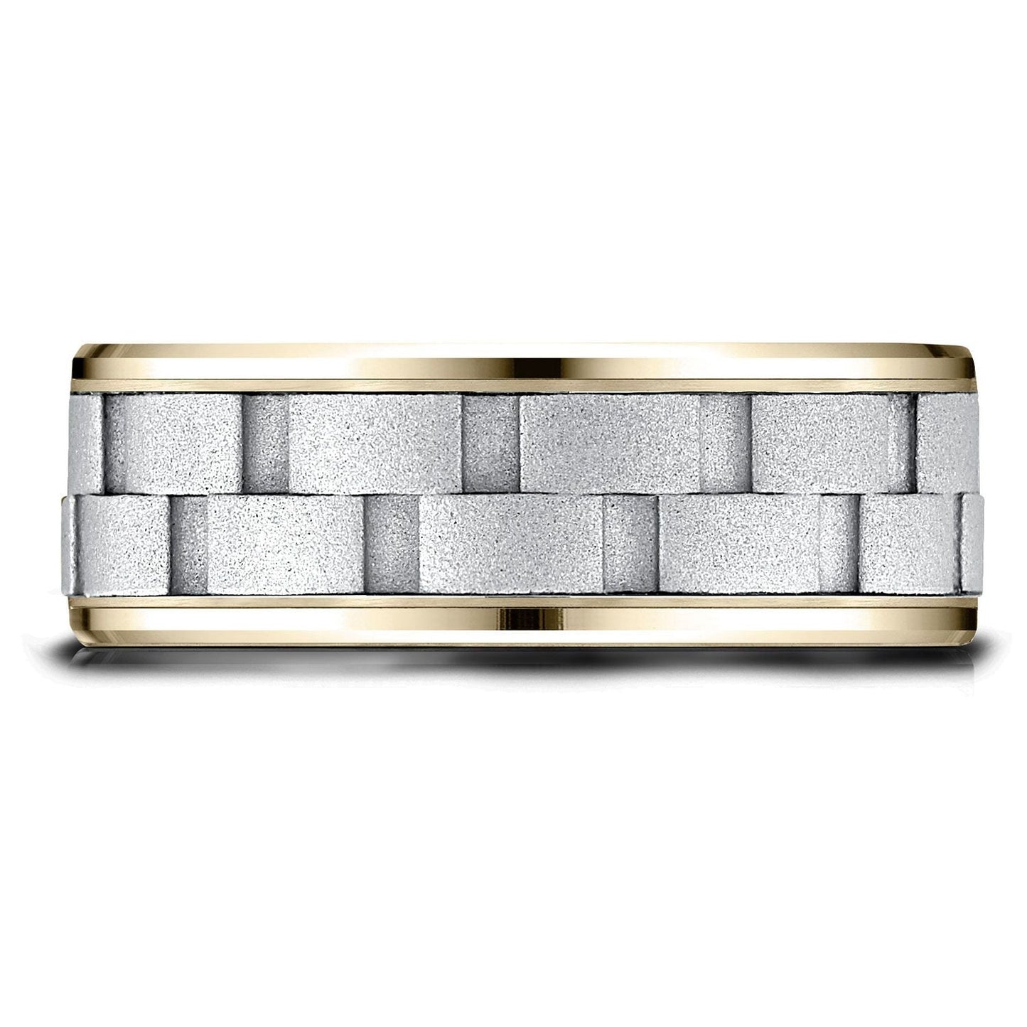 แหวนดีไซน์สายโซ่ 14k สองโทน สี ขนาด 8 มม. แบบสวมใส่สบาย ขอบหยัก เคลือบทรายด้าน