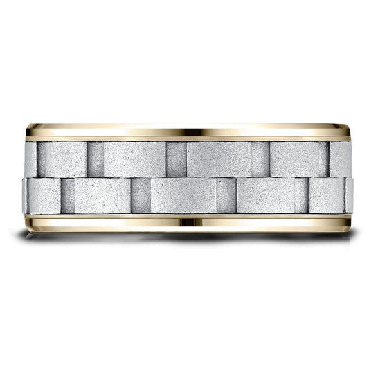 แหวนดีไซน์สายโซ่ 14k สองโทน สี ขนาด 8 มม. แบบสวมใส่สบาย ขอบหยัก เคลือบทรายด้าน