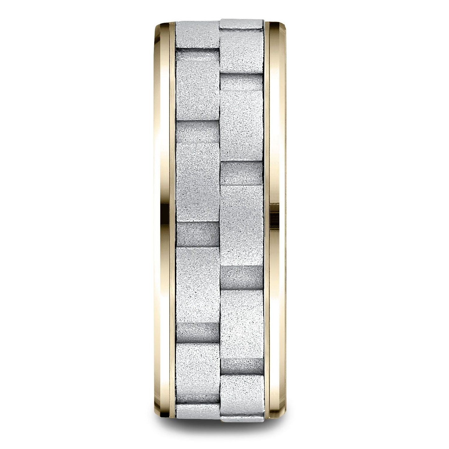 แหวนดีไซน์สายโซ่ 14k สองโทน สี ขนาด 8 มม. แบบสวมใส่สบาย ขอบหยัก เคลือบทรายด้าน