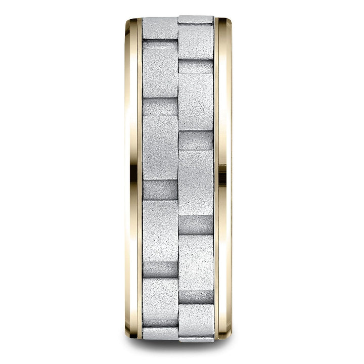 แหวนดีไซน์สายโซ่ 14k สองโทน สี ขนาด 8 มม. แบบสวมใส่สบาย ขอบหยัก เคลือบทรายด้าน