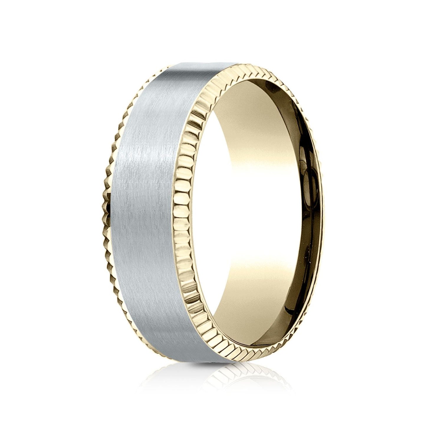 แหวนดีไซน์ขอบเหรียญผิวด้านตรงกลางแบบสวมใส่สบาย 8 มม. สองโทนสี 14k