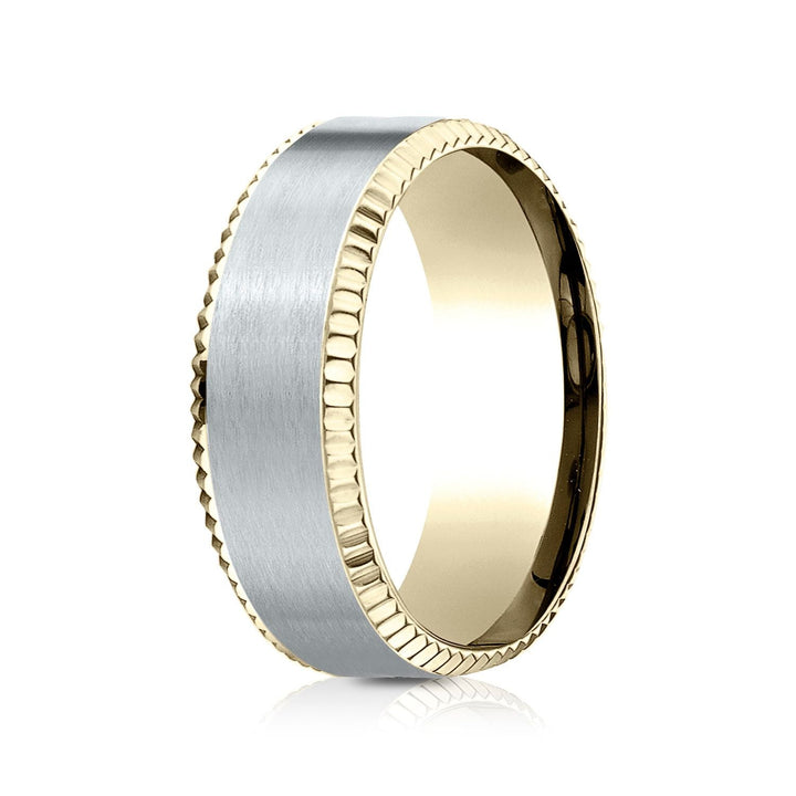 แหวนดีไซน์ขอบเหรียญผิวด้านตรงกลางแบบสวมใส่สบาย 8 มม. สองโทนสี 14k