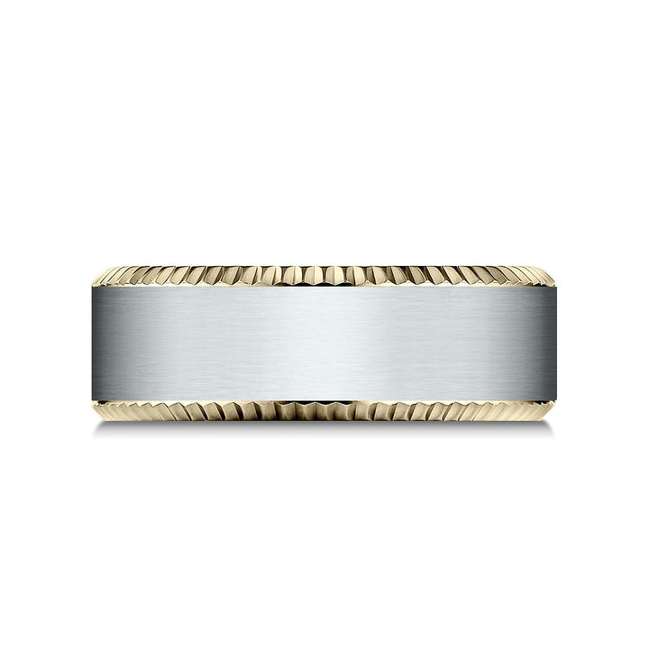 8mm Satin Finish Carved Wedding Band, in 14K White Gold | RockHer