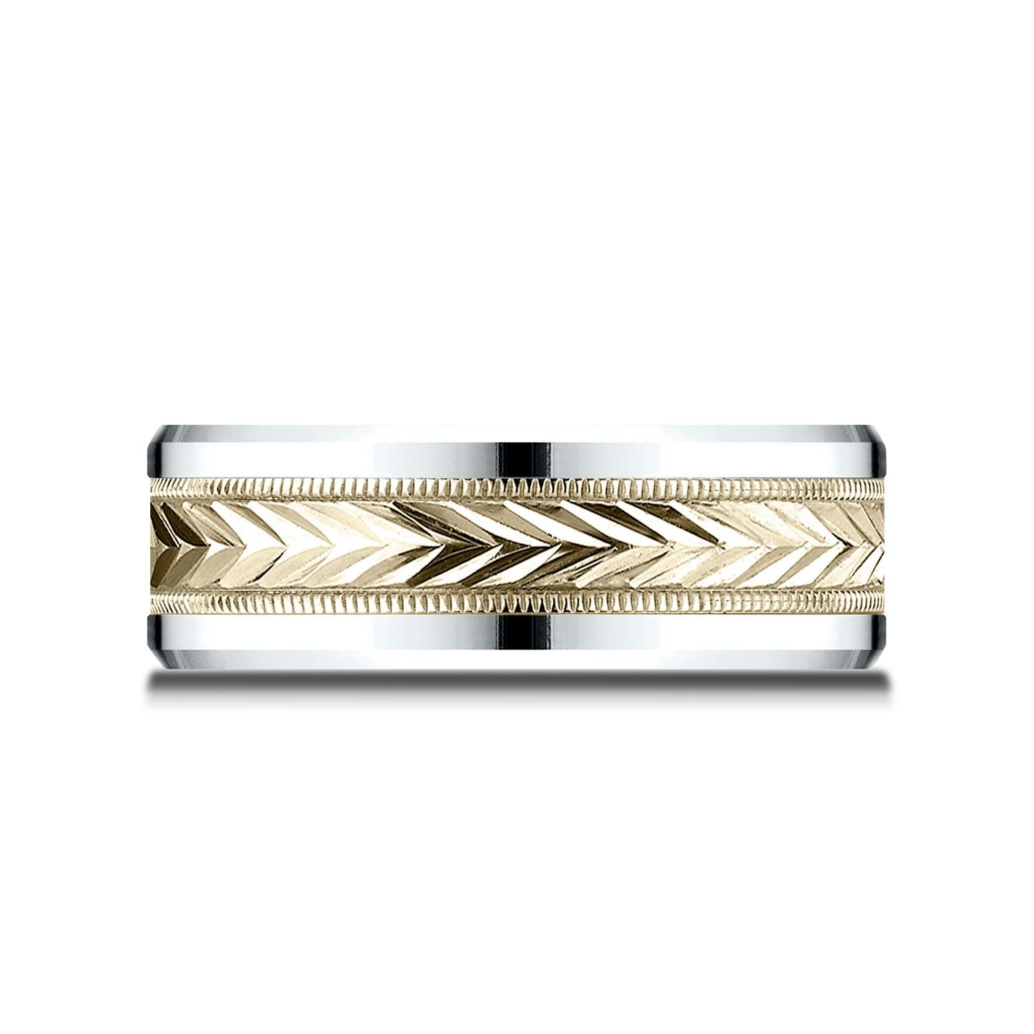 แหวนดีไซน์ลายข้าวสาลีแบบสองโทน 14k ขนาด 8 มม. แบบสวมใส่สบาย ขอบหยักแบบดรอป