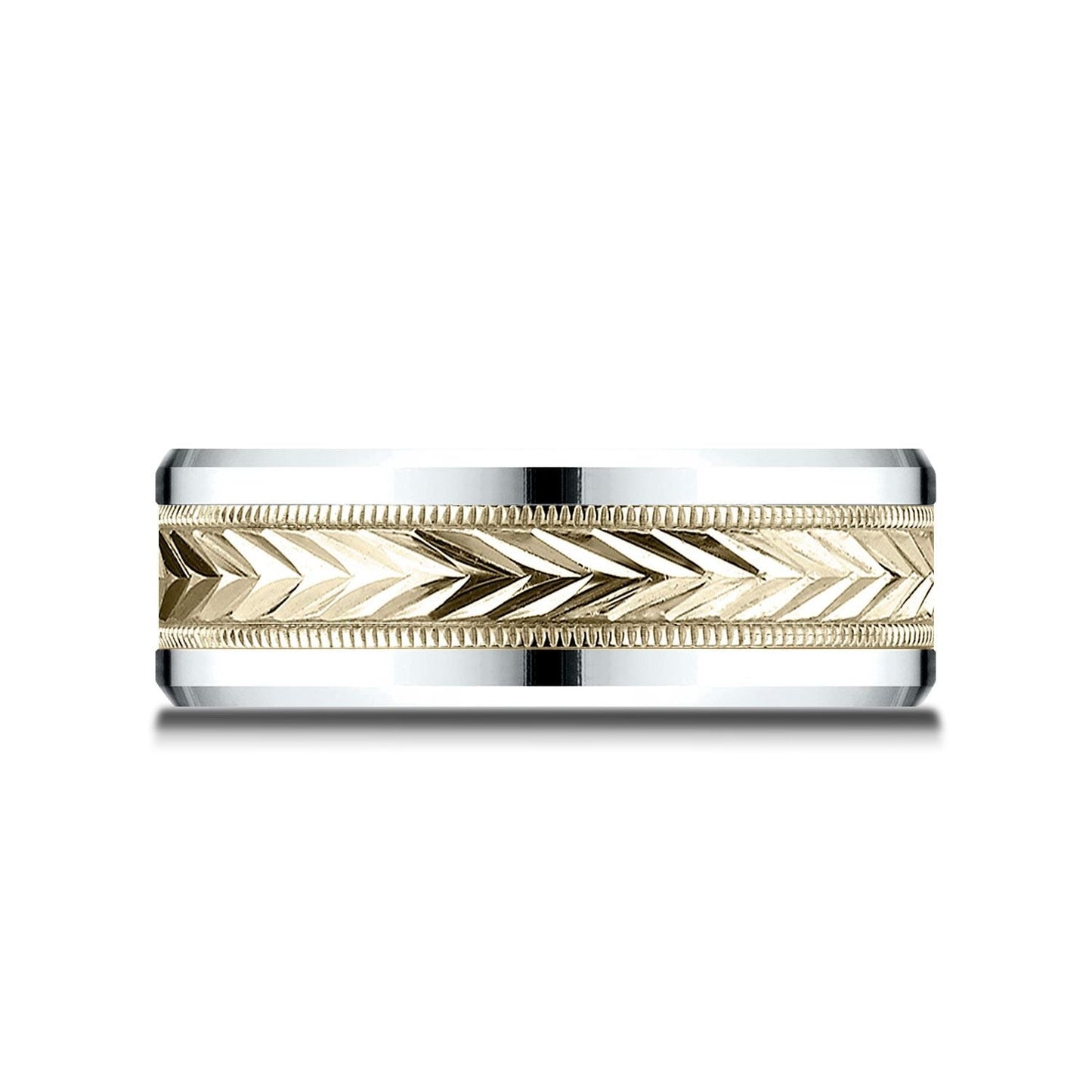 แหวนดีไซน์ลายข้าวสาลีแบบสองโทน 14k ขนาด 8 มม. แบบสวมใส่สบาย ขอบหยักแบบดรอป