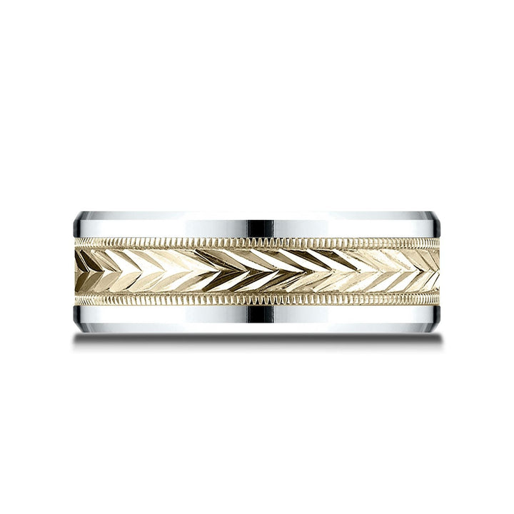 8mm Drop Bevel Wheat Pattern Carved Wedding Band, in 14K White Gold | RockHer