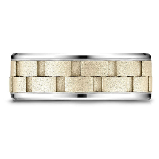 แหวนดีไซน์สายโซ่ 14k สองโทน สี ขนาด 8 มม. แบบสวมใส่สบาย ขอบหยัก เคลือบทรายด้าน