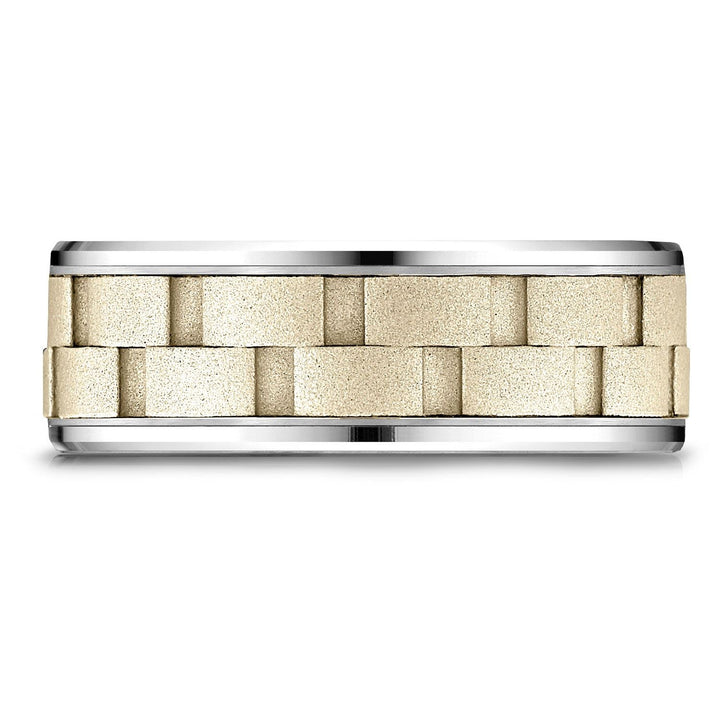 8mm Satin Finish Carved Wedding Band, in 14K White Gold | RockHer