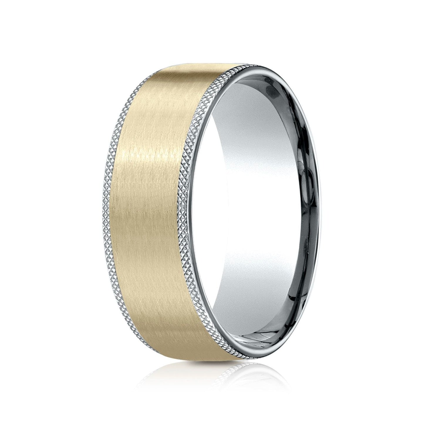 แหวนดีไซน์ขอบลายขรุขระผิวด้าน 14k สองโทน ขนาด 8 มม. แบบสวมใส่สบาย