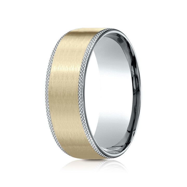 แหวนดีไซน์ขอบลายขรุขระผิวด้าน 14k สองโทน ขนาด 8 มม. แบบสวมใส่สบาย