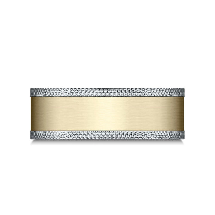 8mm Satin Finish Carved Wedding Band, in 14K White Gold | RockHer