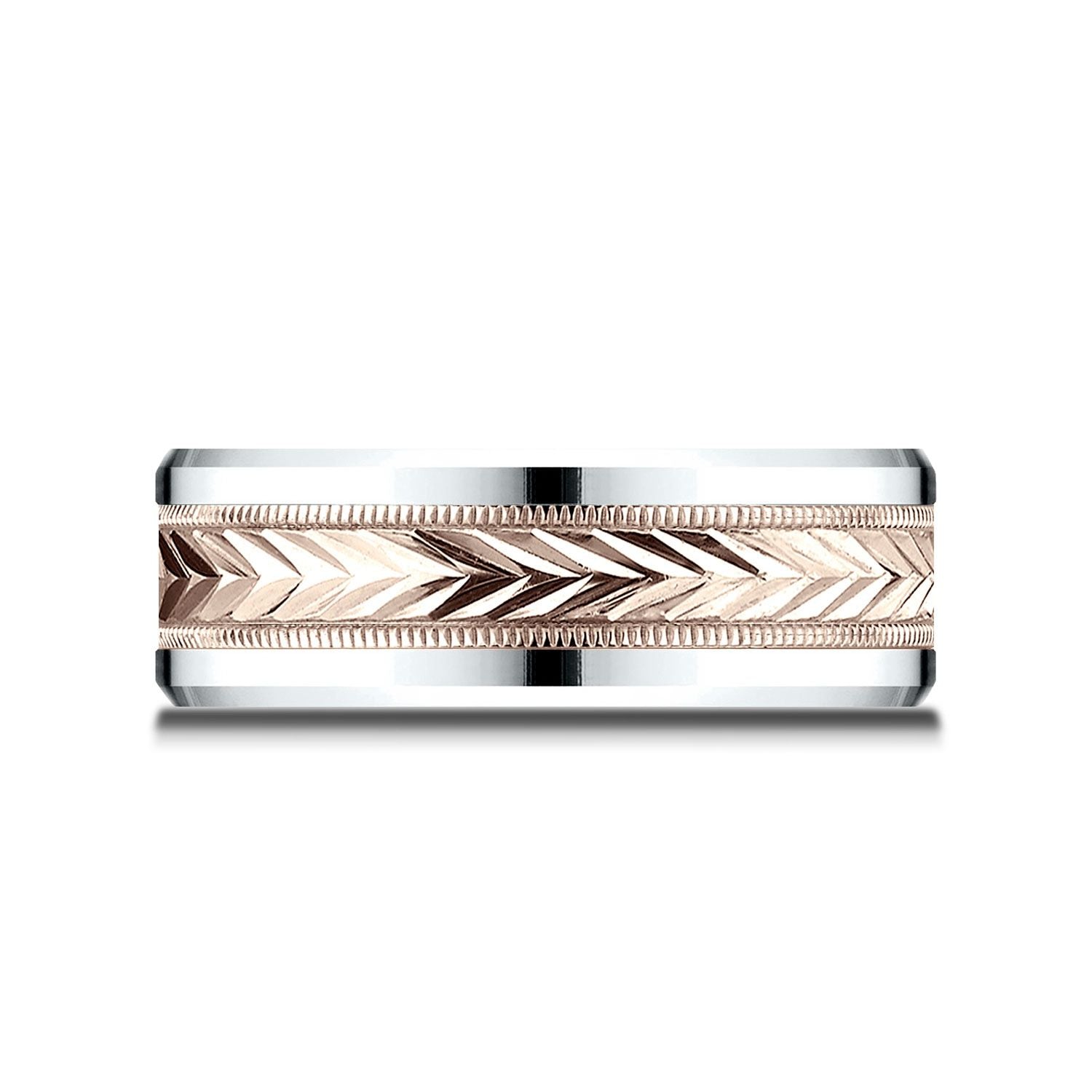 แหวนดีไซน์ลายข้าวสาลีแบบสองโทน 14k ขนาด 8 มม. แบบสวมใส่สบาย ขอบหยักแบบดรอป