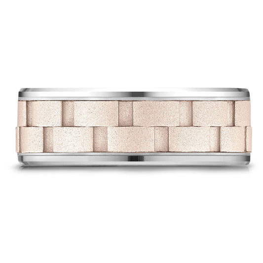 แหวนดีไซน์สายโซ่ 14k สองโทน สี ขนาด 8 มม. แบบสวมใส่สบาย ขอบหยัก เคลือบทรายด้าน