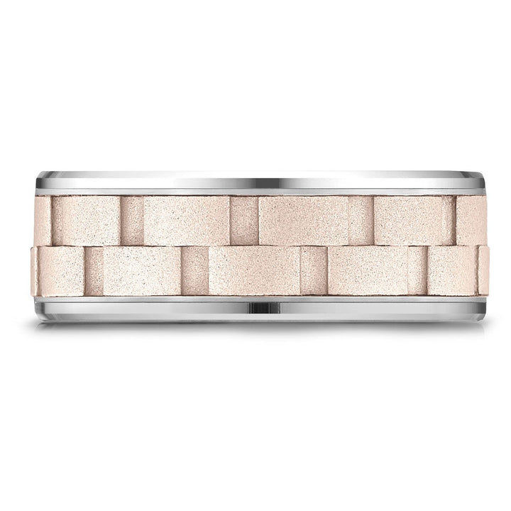 8mm Satin Finish Carved Wedding Band, in 14K White Gold | RockHer