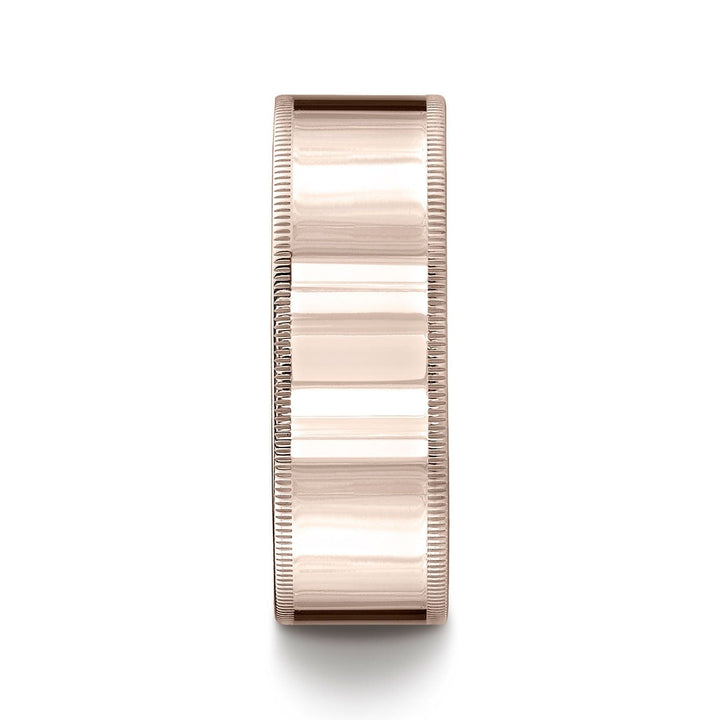 แหวนทองคำชมพู 14k ขนาด 8 มม. แบบแบน สวมใส่สบาย พร้อมลวดลายมิลเกรน