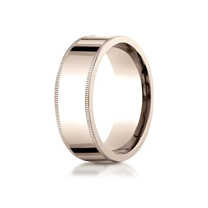 8mm Flat Milgrain Comfort-Fit Wedding Band, in 14K Rose Gold | RockHer