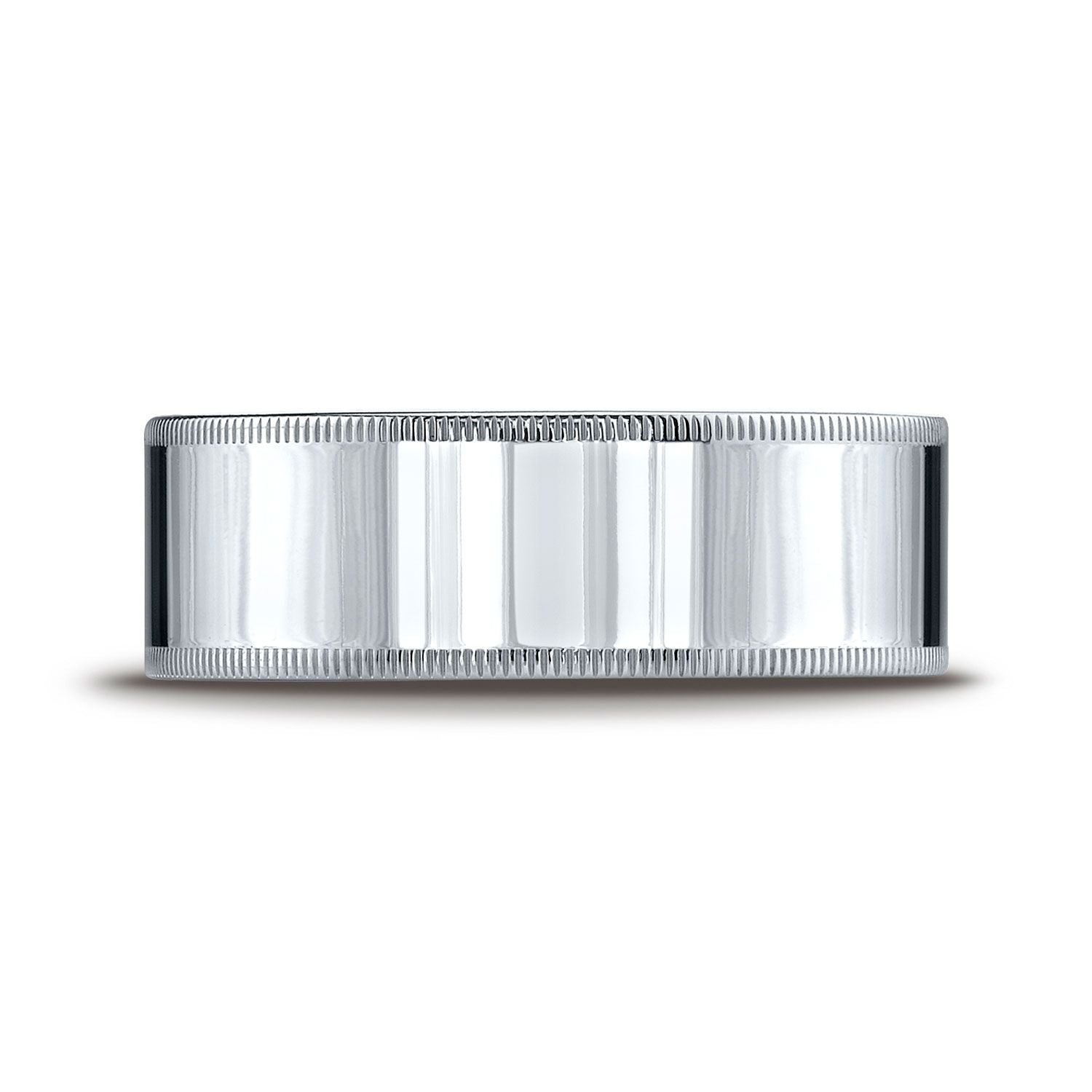 แหวนแพลทินัมแบบแบนขนาด 8 มม. พร้อมความสบายในการสวมใส่และขอบมิลเกรน