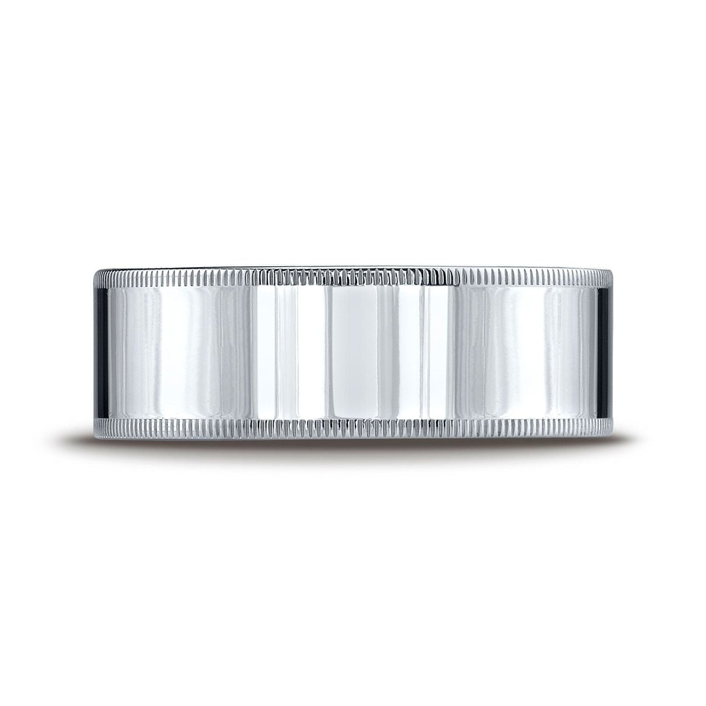 แหวนแพลทินัมแบบแบนขนาด 8 มม. พร้อมความสบายในการสวมใส่และขอบมิลเกรน