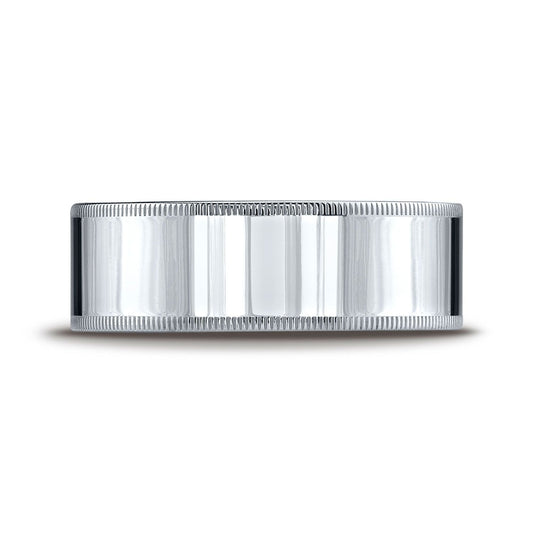 แหวนแพลทินัมแบบแบนขนาด 8 มม. พร้อมความสบายในการสวมใส่และขอบมิลเกรน