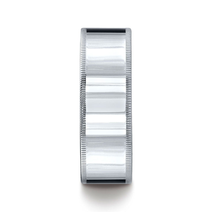 แหวนแพลทินัมแบบแบนขนาด 8 มม. พร้อมความสบายในการสวมใส่และขอบมิลเกรน