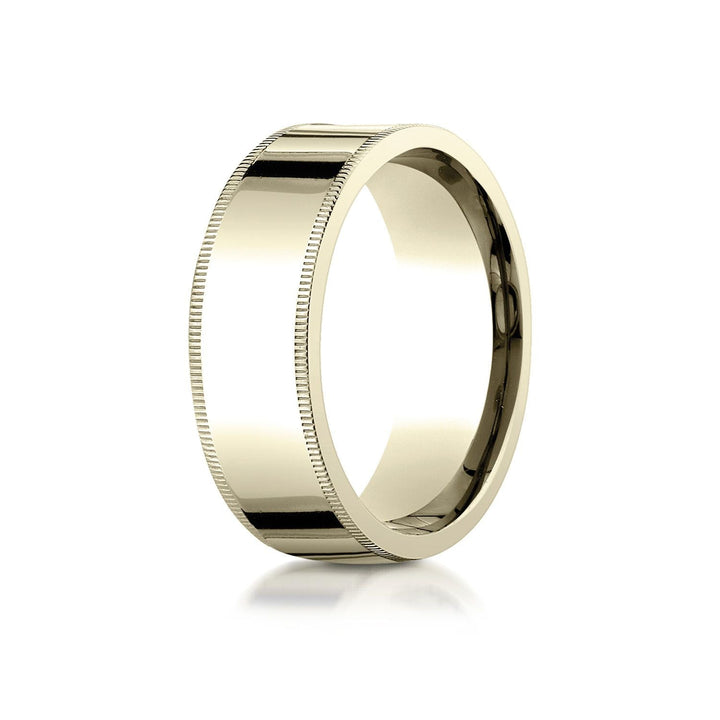 8mm Flat Milgrain Comfort-Fit Wedding Band, in 18K Yellow Gold | RockHer