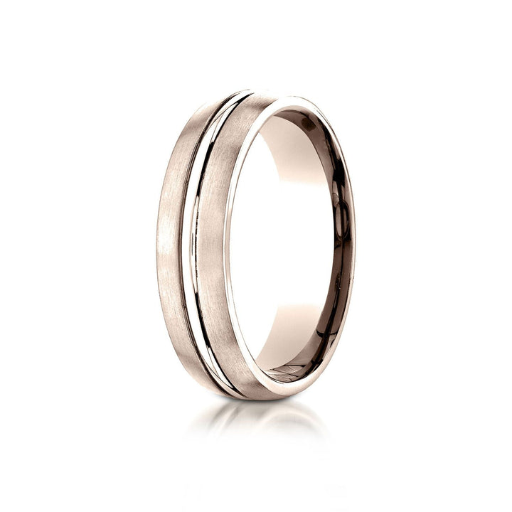 6mm Satin Finish High Polished Center Cut Carved Wedding Band, in 14K Rose Gold | RockHer