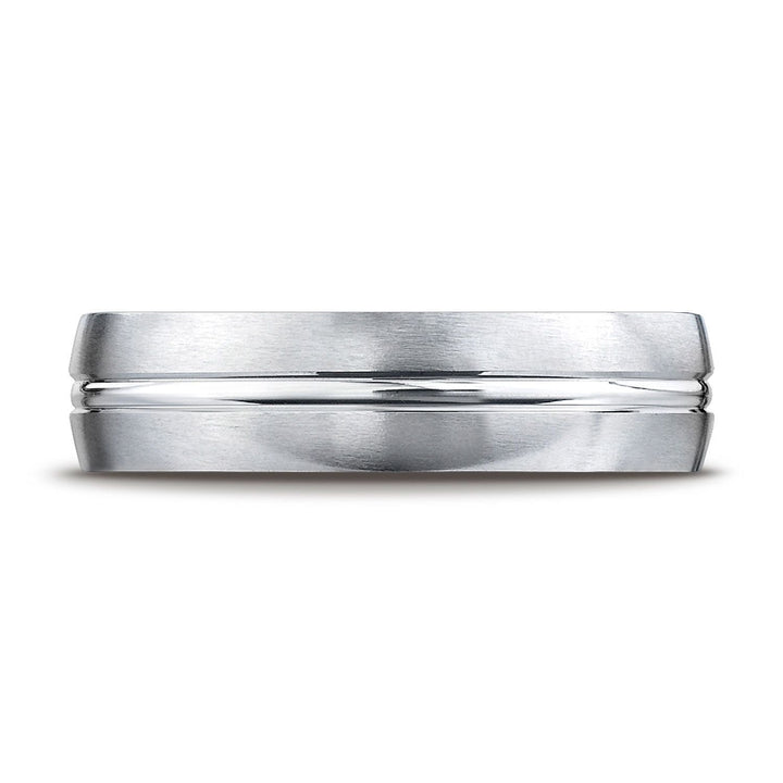 6mm Satin Finish High Polished Center Cut Carved Wedding Band, in Platinum | RockHer