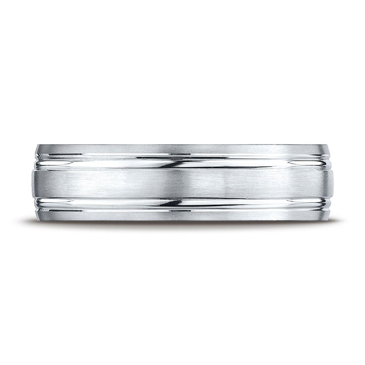 6mm Satin Finish Parallel Groove Carved Wedding Band, in Platinum | RockHer