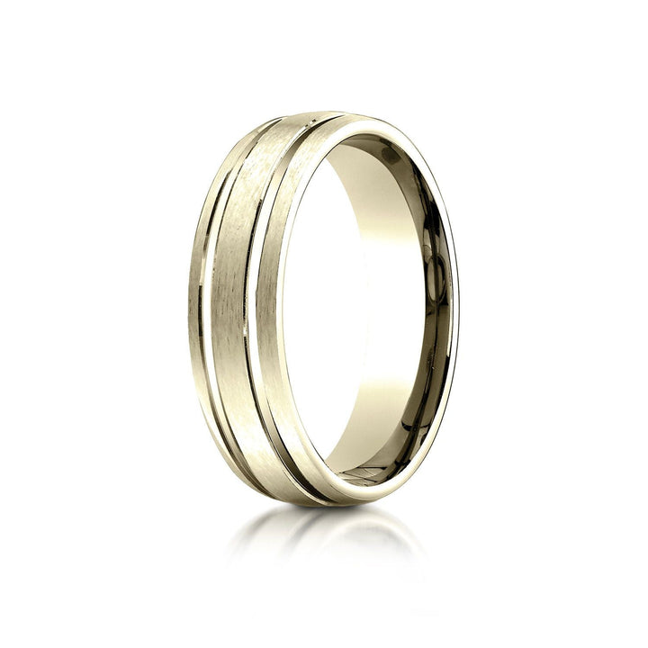 6mm Satin Finish Parallel Groove Carved Wedding Band, in 14K Yellow Gold | RockHer