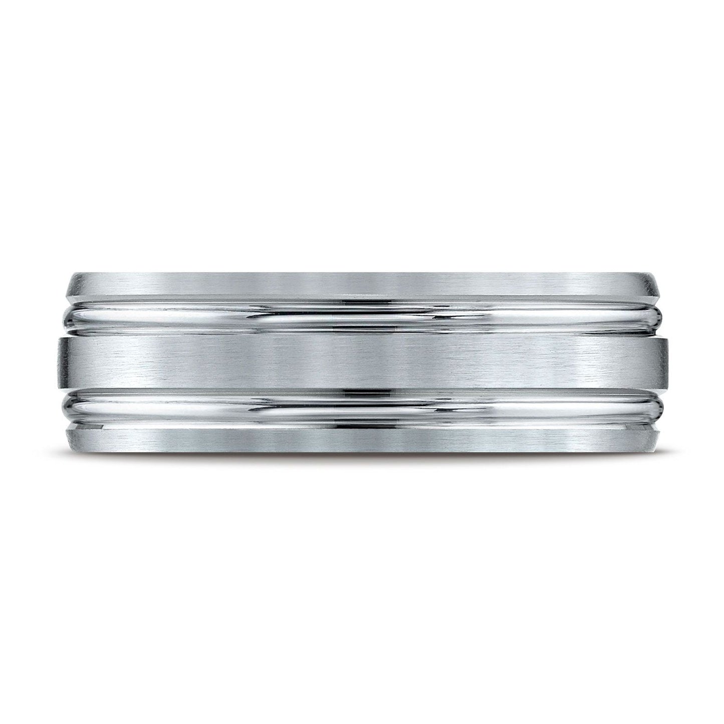 แพลตินัม แหวนดีไซน์สลักร่องขนาน ขนาด 7 มม. แบบสวมใส่สบาย ผิวด้าน Satin-finished