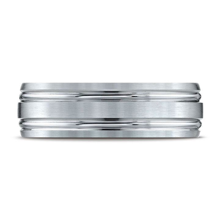 7mm Satin Finish Parallel Groove Carved Wedding Band, in Platinum | RockHer