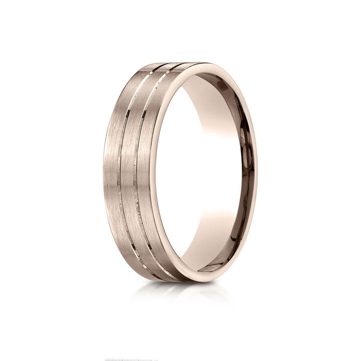 6mm Satin Finish Parallel Center Cut Carved Wedding Band, in 14K Rose Gold | RockHer