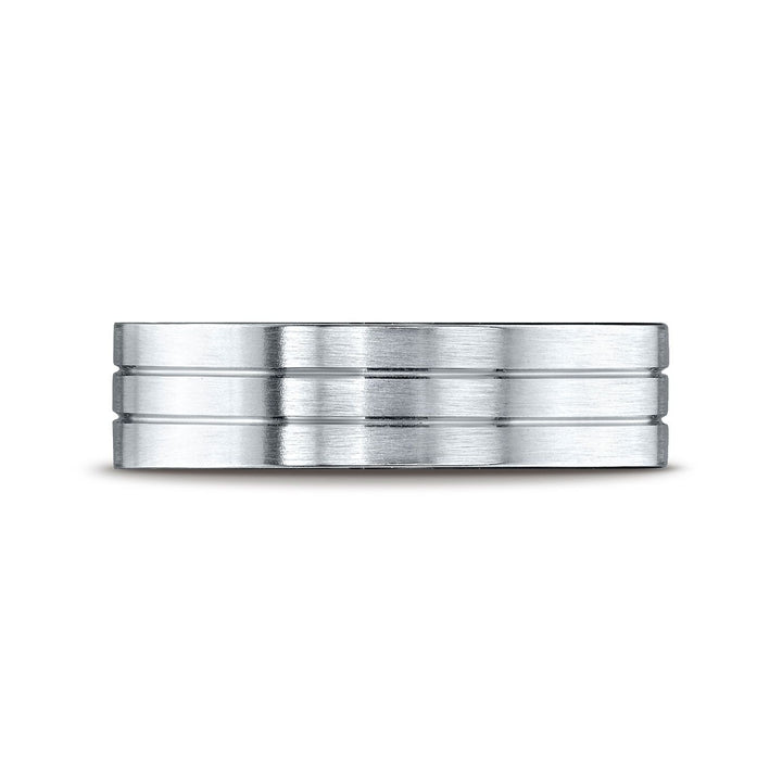 6mm Satin Finish Parallel Center Cut Carved Wedding Band, in Platinum | RockHer