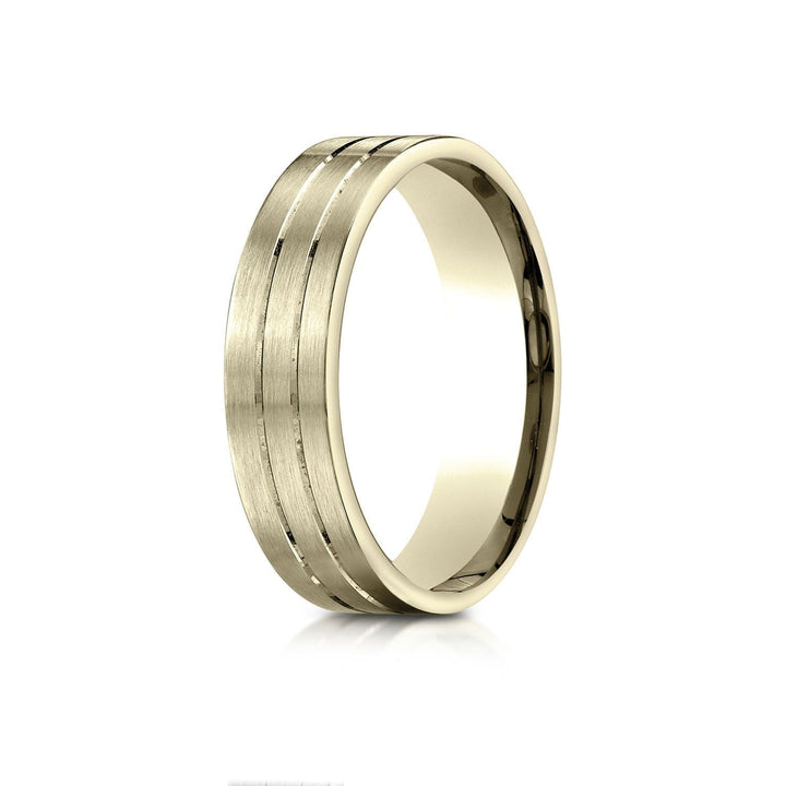 6mm Satin Finish Parallel Center Cut Carved Wedding Band, in 18K Yellow Gold | RockHer