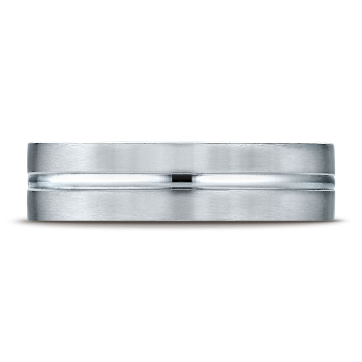 6mm Satin Finish High Polished Center Cut Carved Wedding Band, in Platinum | RockHer