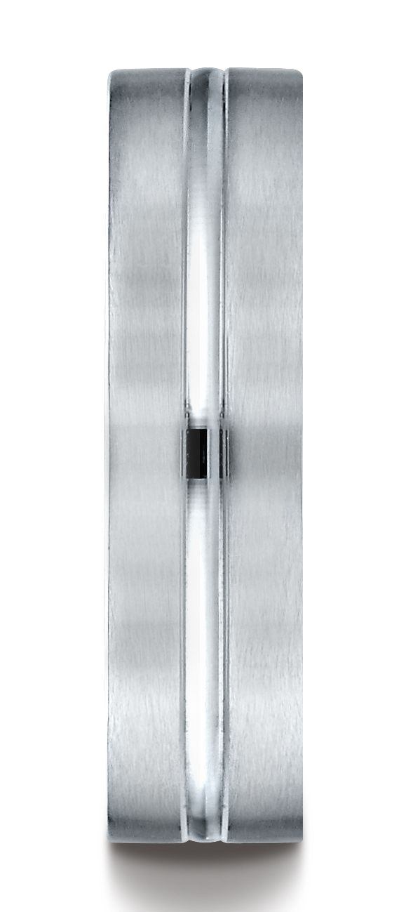 แหวนทองคำขาว 14k ขนาด 6 มม. แบบสวมใส่สบาย ผิวด้านพร้อมดีไซน์แกะสลักตรงกลางเงางามสูง